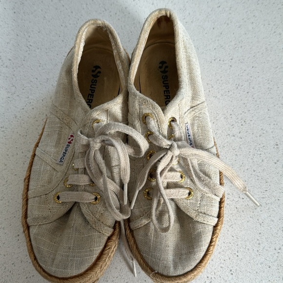 ๐ SUPERGA 2730 Womens Espadrilles Platform Classic Flat Canvas Cream Size 6๐ - Picture 2 of 5